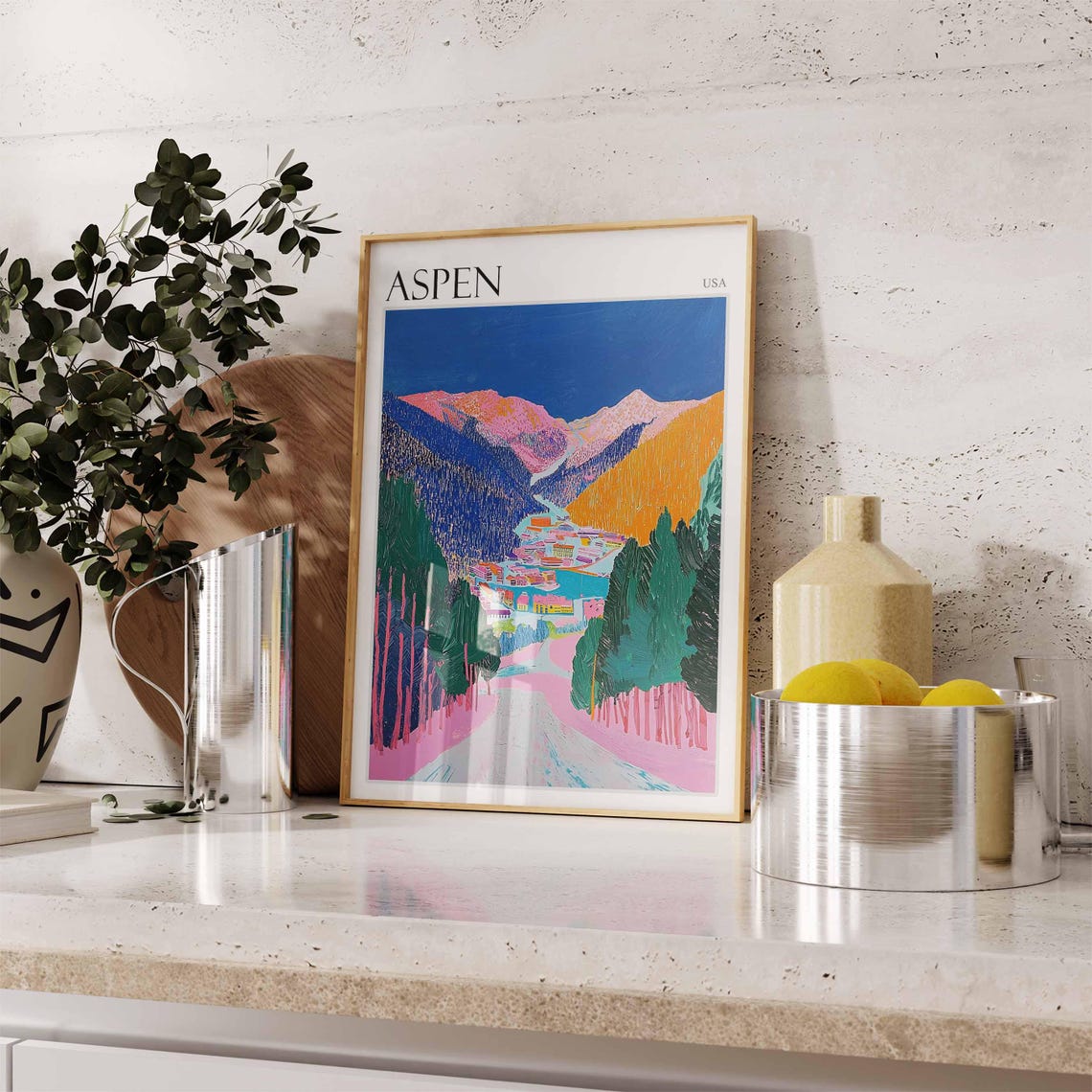 Skiing Travel Poster Skiing Art Aspen Poster Aspen Print Colorado Travel Decor Aspen Travel Art Winter Poster Aspen Travel Print - Image 2