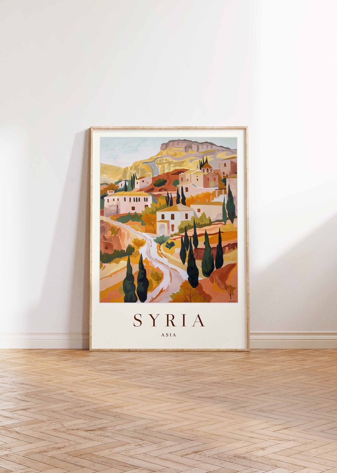 Syria Hillside Old Village Cypress Trees Golden Plateau Asia Poster - Image 2