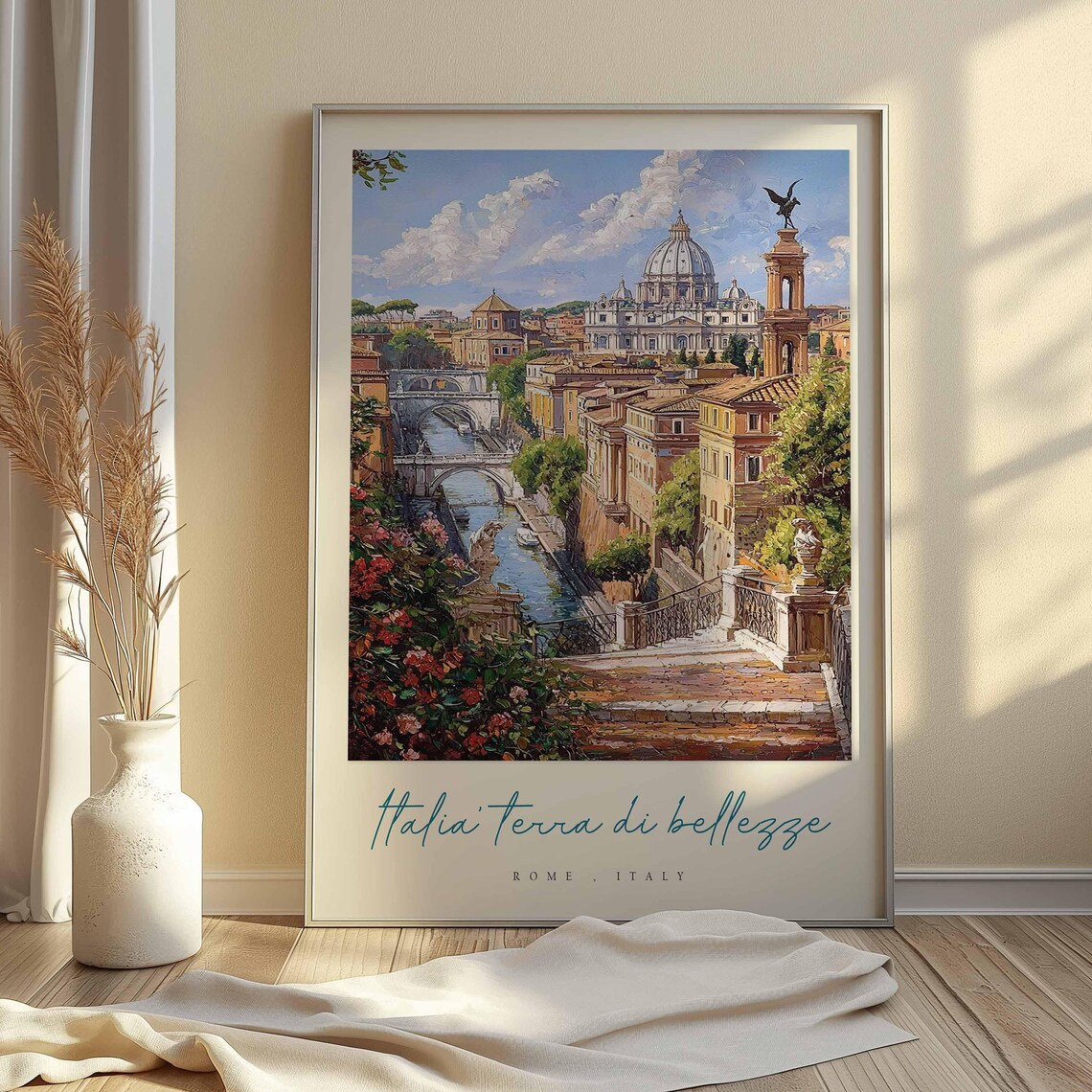 Rome Italy Terrace Tiber St Peters Dome Watercolor Travel Poster - Image 2