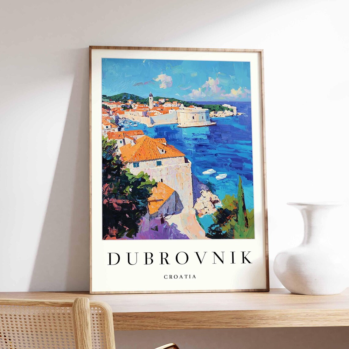 Dubrovnik Croatia Bokar Fortress Walls Deep Blue Sea Travel Poster