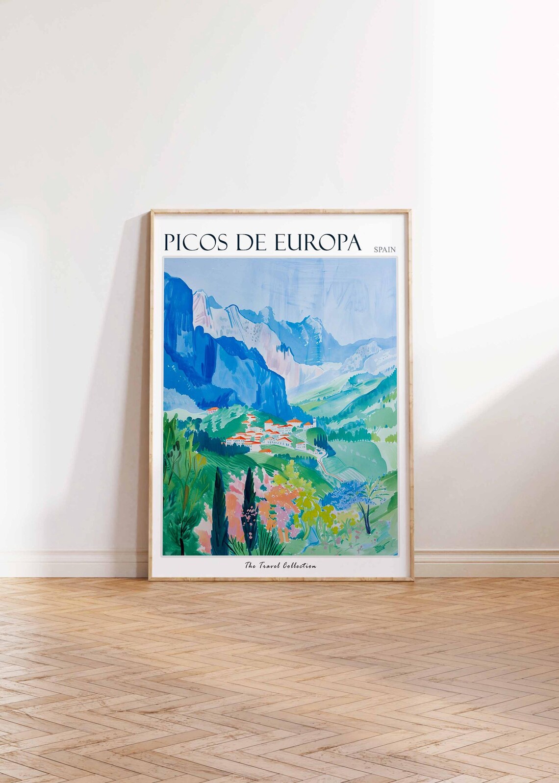 Picos De Europa Spain Blue Mountain Village Colorful Travel Poster - Image 2