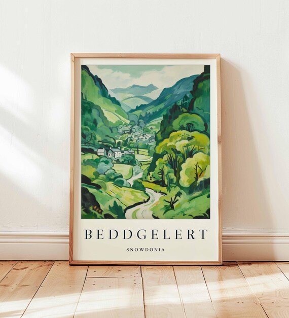 Beddgelert Snowdonia Green Valley Village Painting Travel Poster