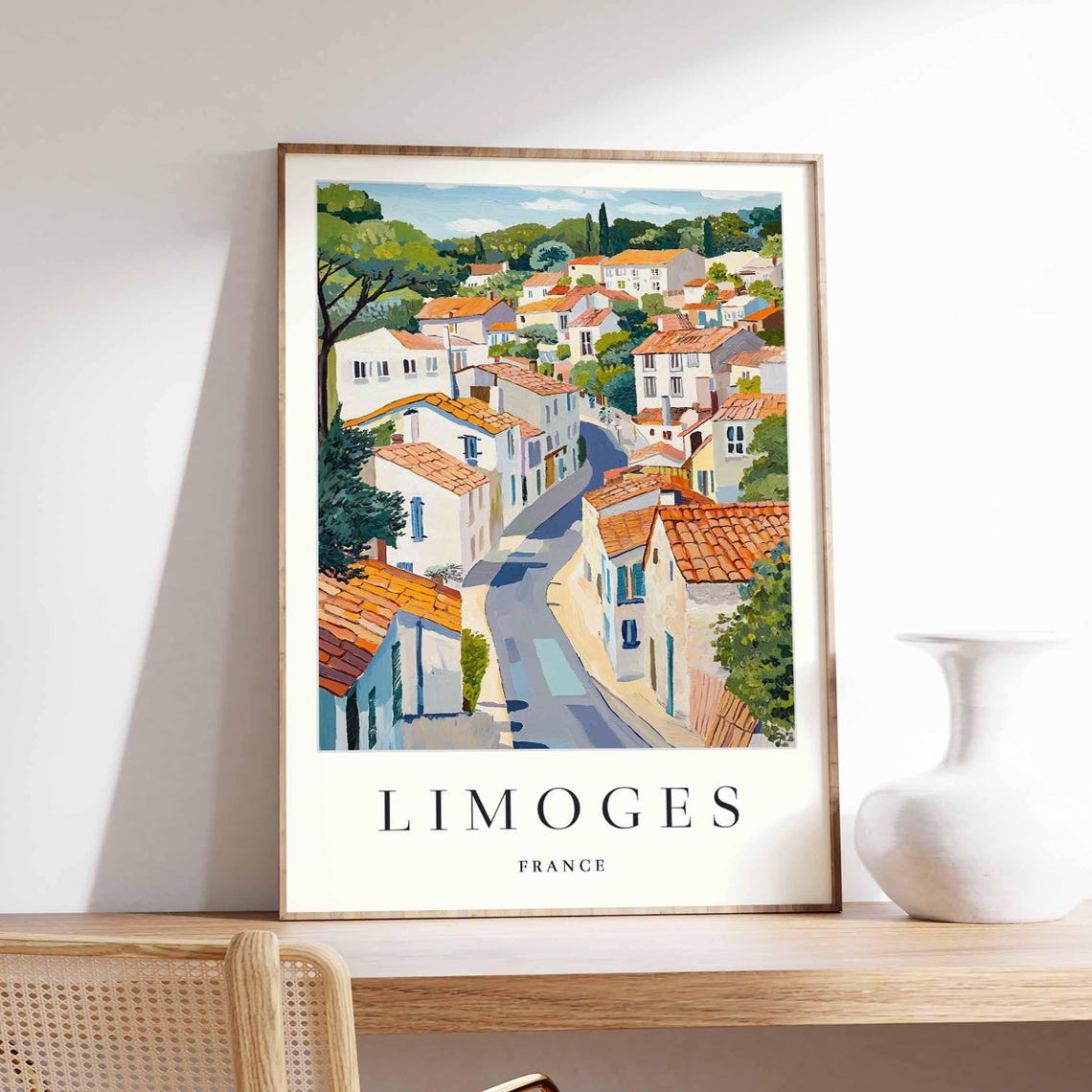 Limoges France Terracotta Rooftop Hillside Village Art Poster