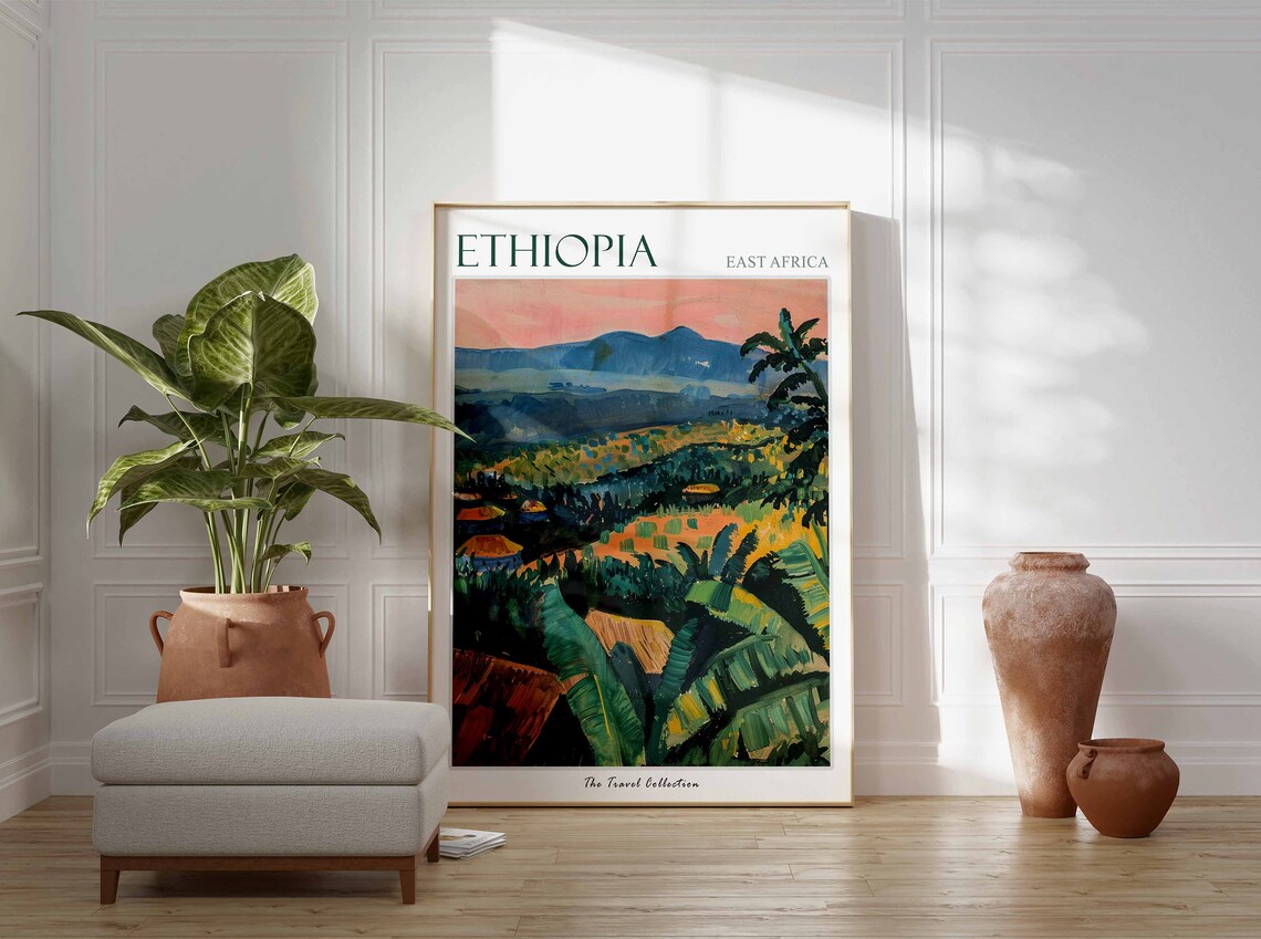 Ethiopia East Africa Banana Trees Village Sunset Glow Poster - Image 2