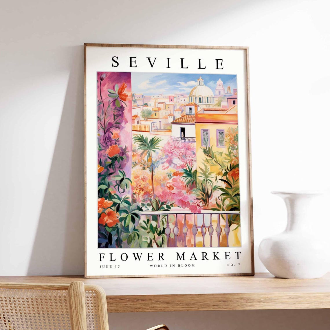 Seville Flower Market Poster Sevilleprint Spanish Floral Wall Art Sevillefloral Decor Botanical Spain Print Europe Travel