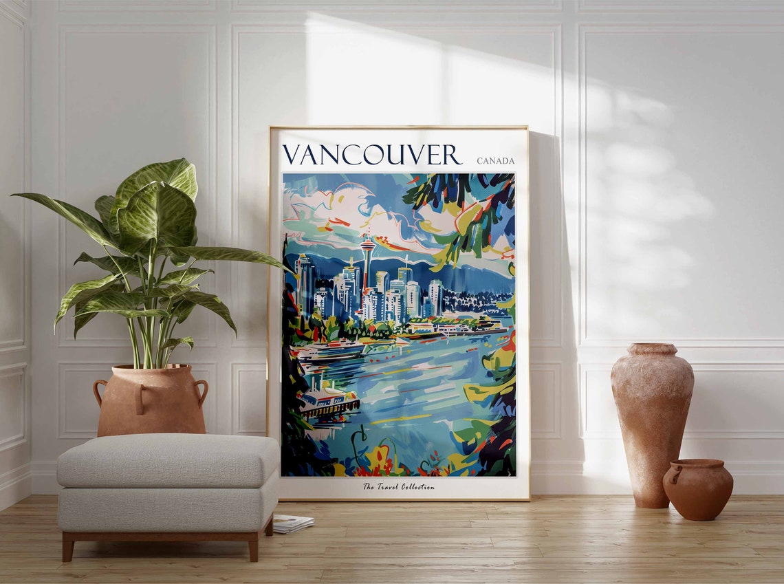 Vancouver Canada City Skyline Harbour Boats Waterfront View Poster - Image 3