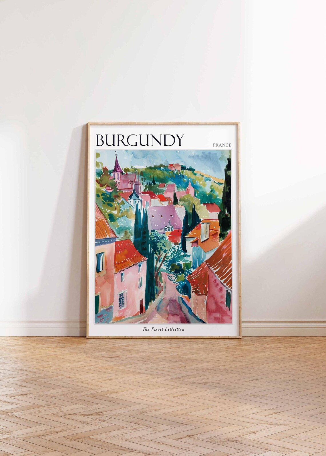 Burgundy France Village Street with Church Spire Cypress Poster - Image 2