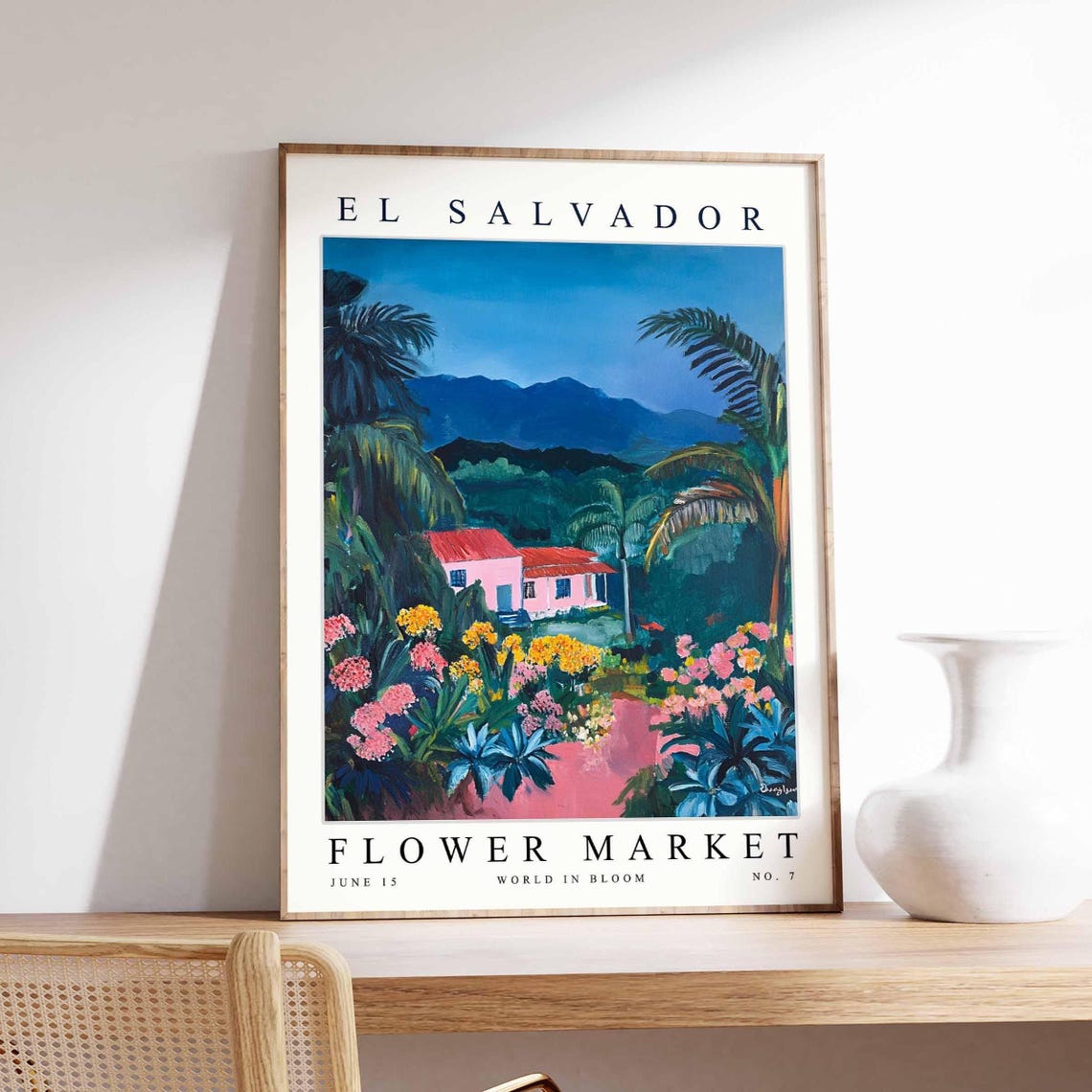 El Salvador Flower Market Pink Cottage Tropical Garden Poster