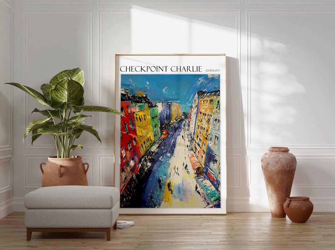 Checkpoint Charlie Berlin Colorful Street Buildings Night Sky Poster - Image 2