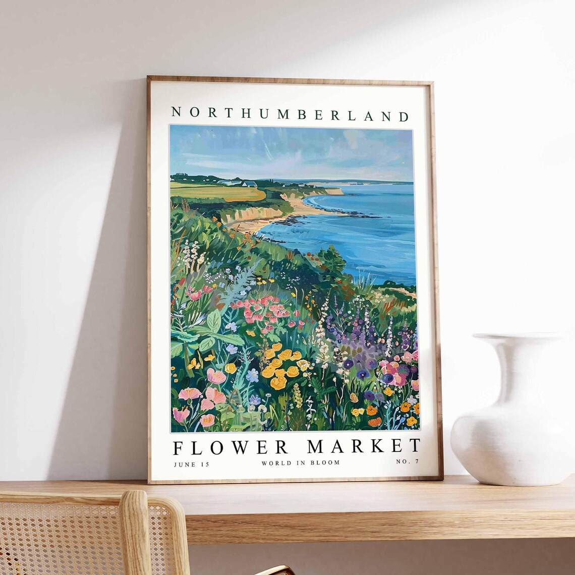 Northumberland Flower Market Bay Cliff Meadow Garden Art Poster