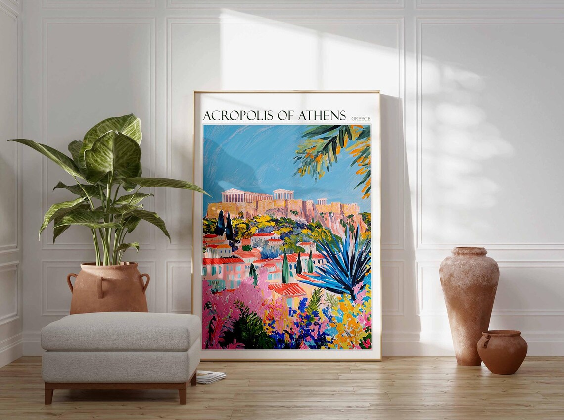 Acropolis Of Athens Greece Vivid Tropical Bloom Travel Poster - Image 2