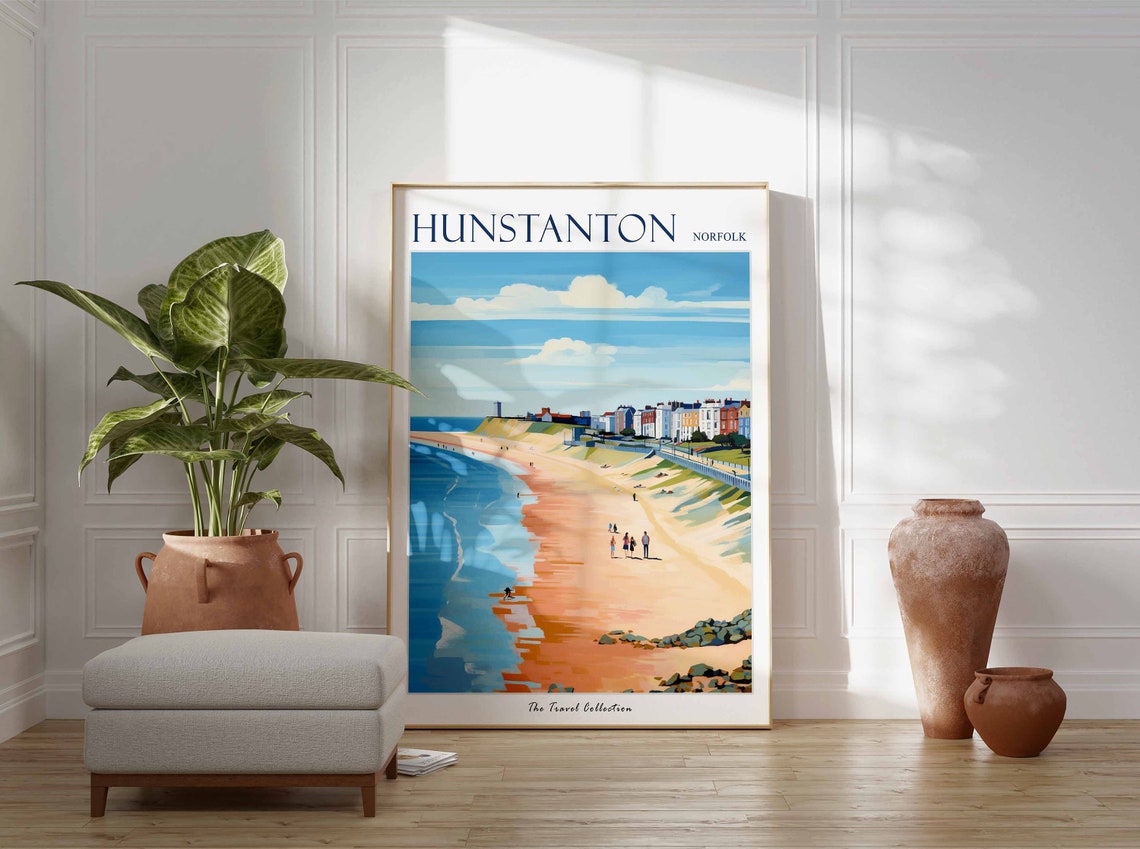 Hunstanton Norfolk Curved Beach Cliff Path Sea View Scene Poster - Image 3
