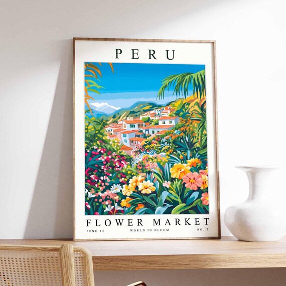 Peru Flower Market Poster Print Peruvian Floral Wall Art Decor Botanical South Americatravel