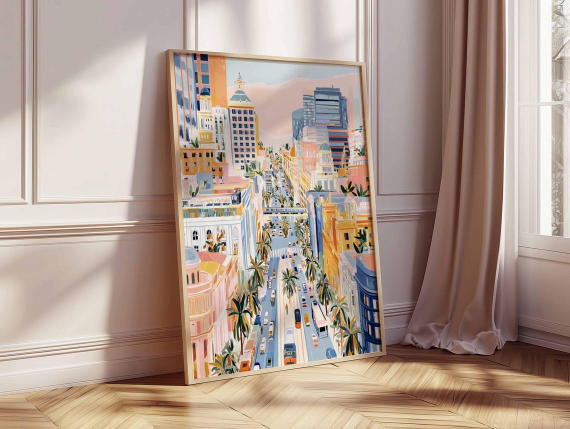 Melbourne Cityscape Poster Modern Australia Travel Art