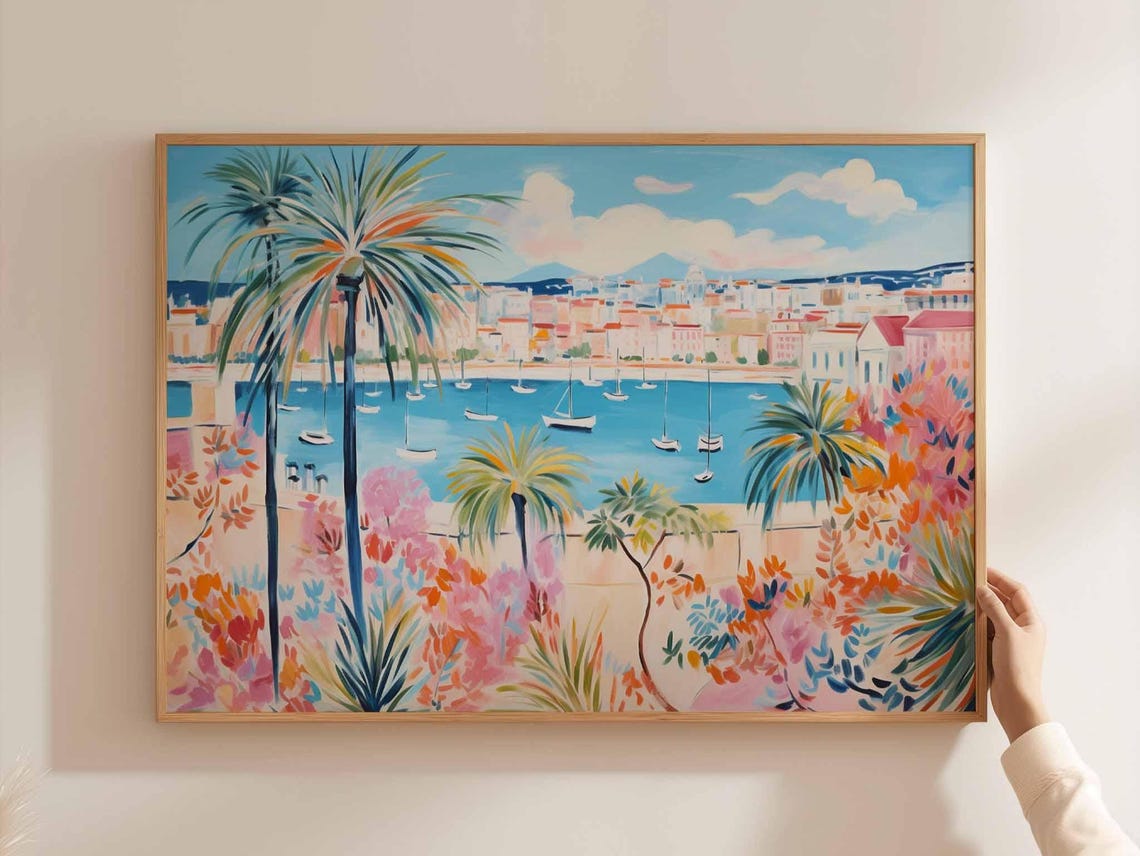 Cannes Poster France Travel Print French Riviera Wall Art Coastal Decor Beach Europetravel