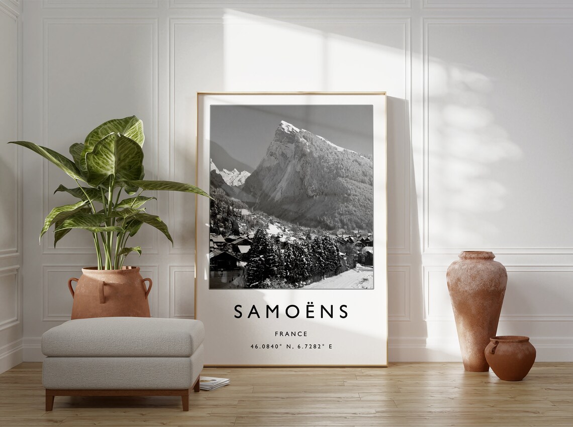 Samoens France Black and White Alpine Mountain Village Photo Travel Poster - Image 2