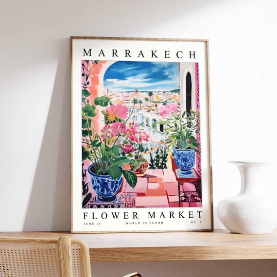 Marrakech Flower Market Poster Print Moroccan Floral Wall Art Decor Botanical Africa Travel
