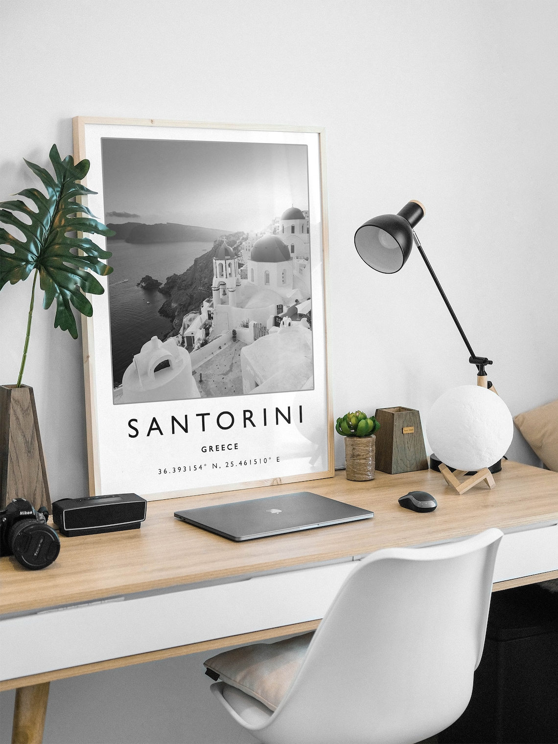 Santorini Greece Travel Poster, Black And White - Image 3