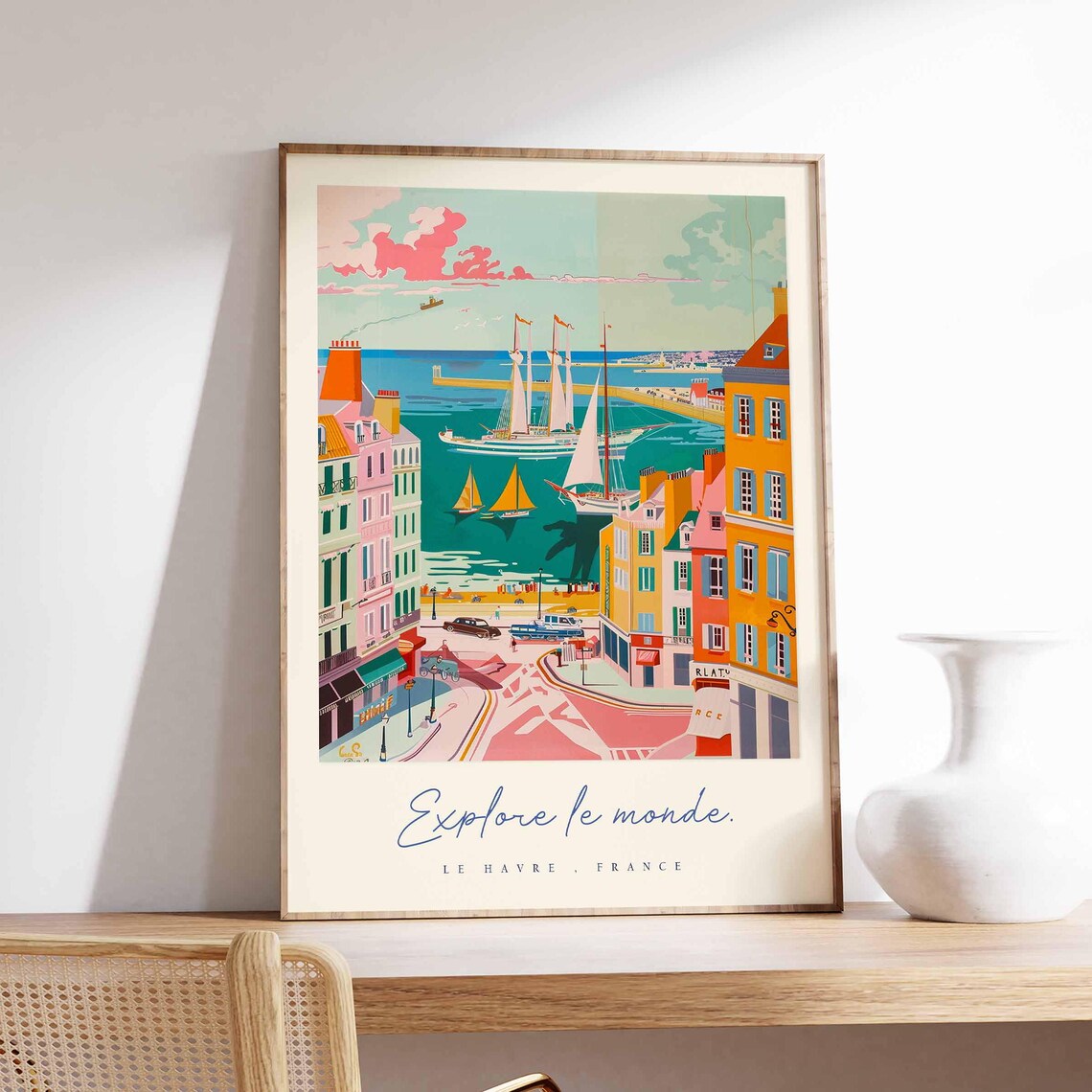 Le Havre France Harbor Tall Ships Retro Normandy Travel Poster