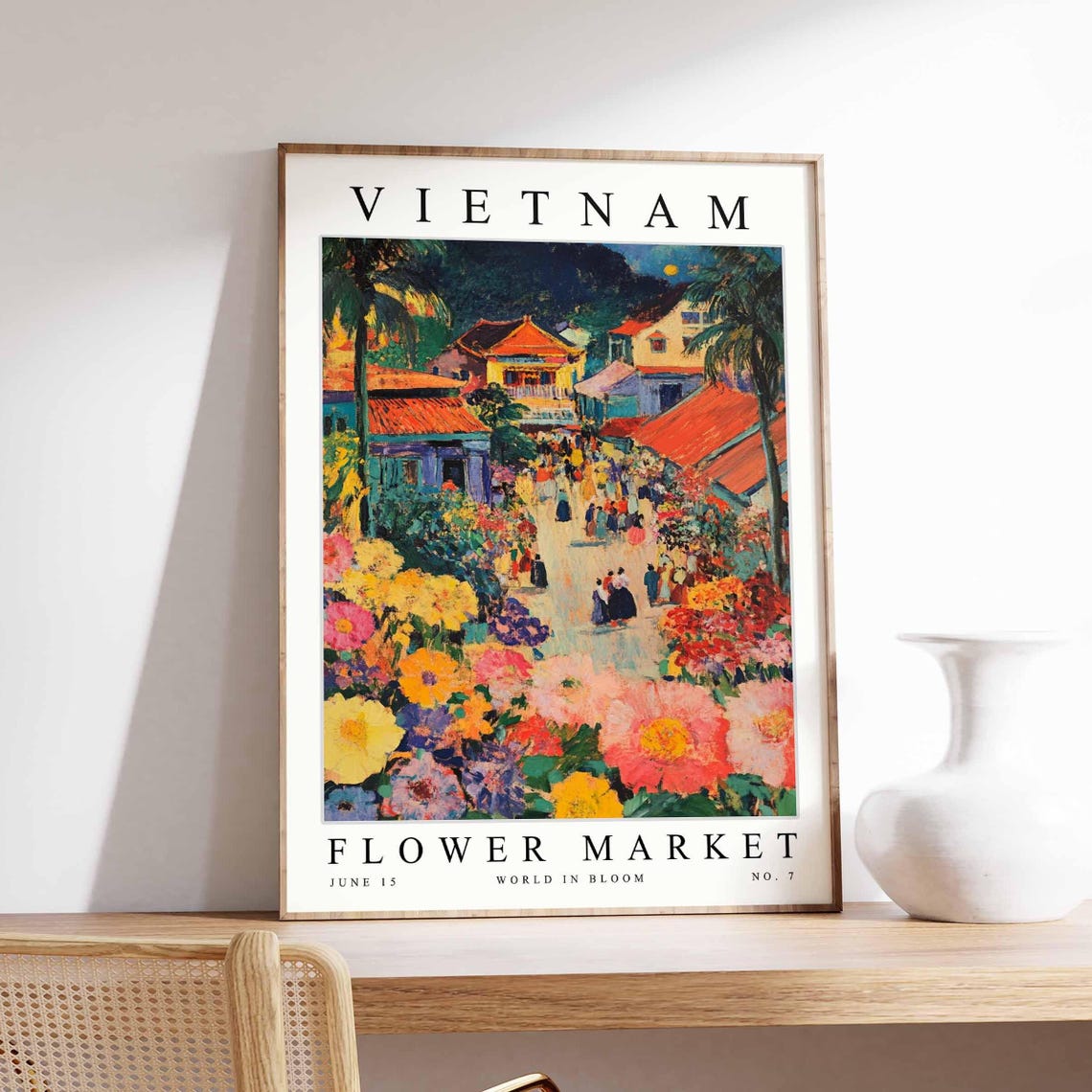 Vietnam Flower Market Bustling Street Stalls Bloom Art Poster