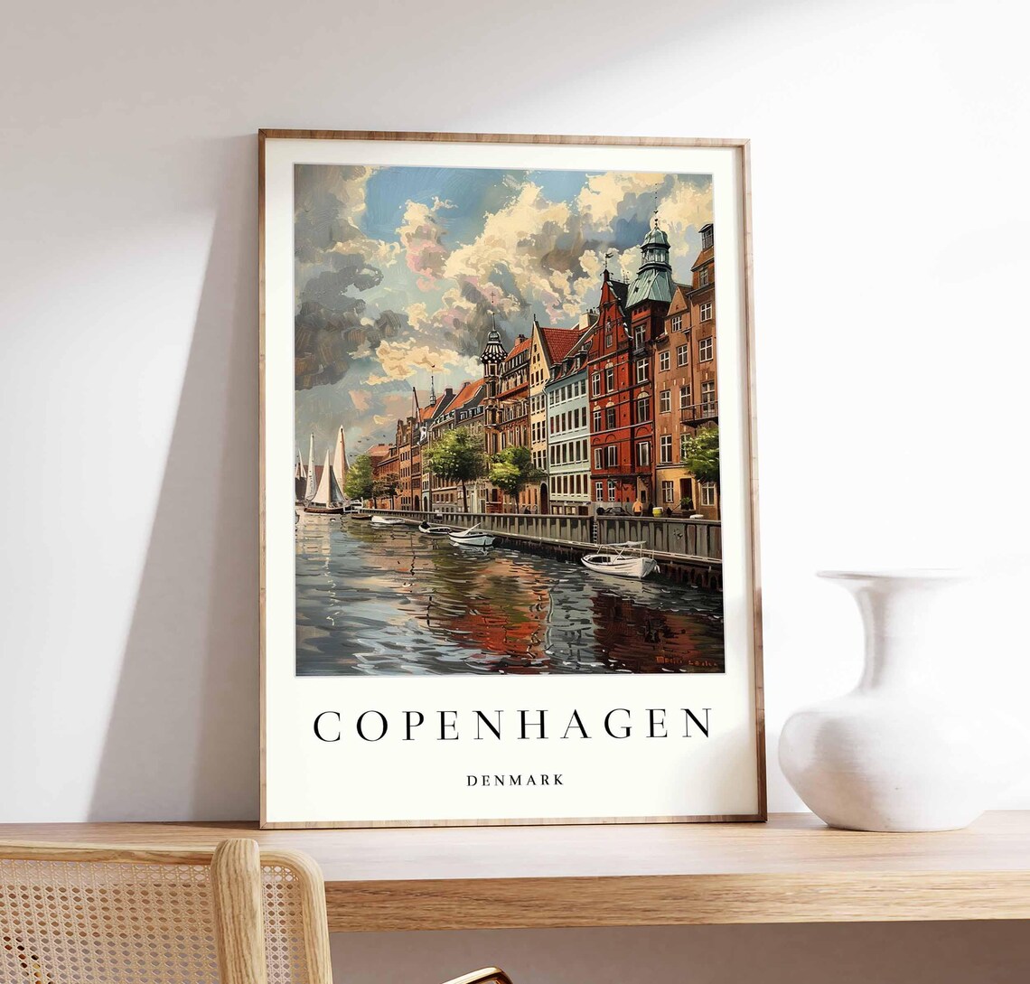 Copenhagen Denmark Nyhavn Canal Colorful Houses Sailboats Art Poster