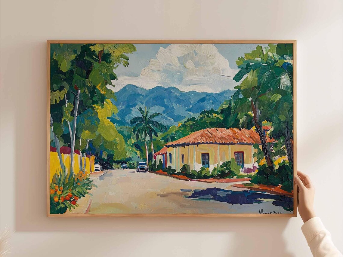 Caracas Village Street Yellow Colonial House Mountains Art Poster