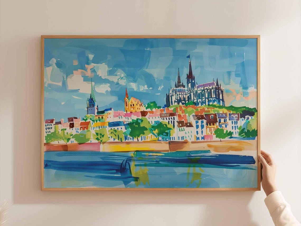 Cologne Germany Cathedral Cityscape Watercolor Landscape Poster