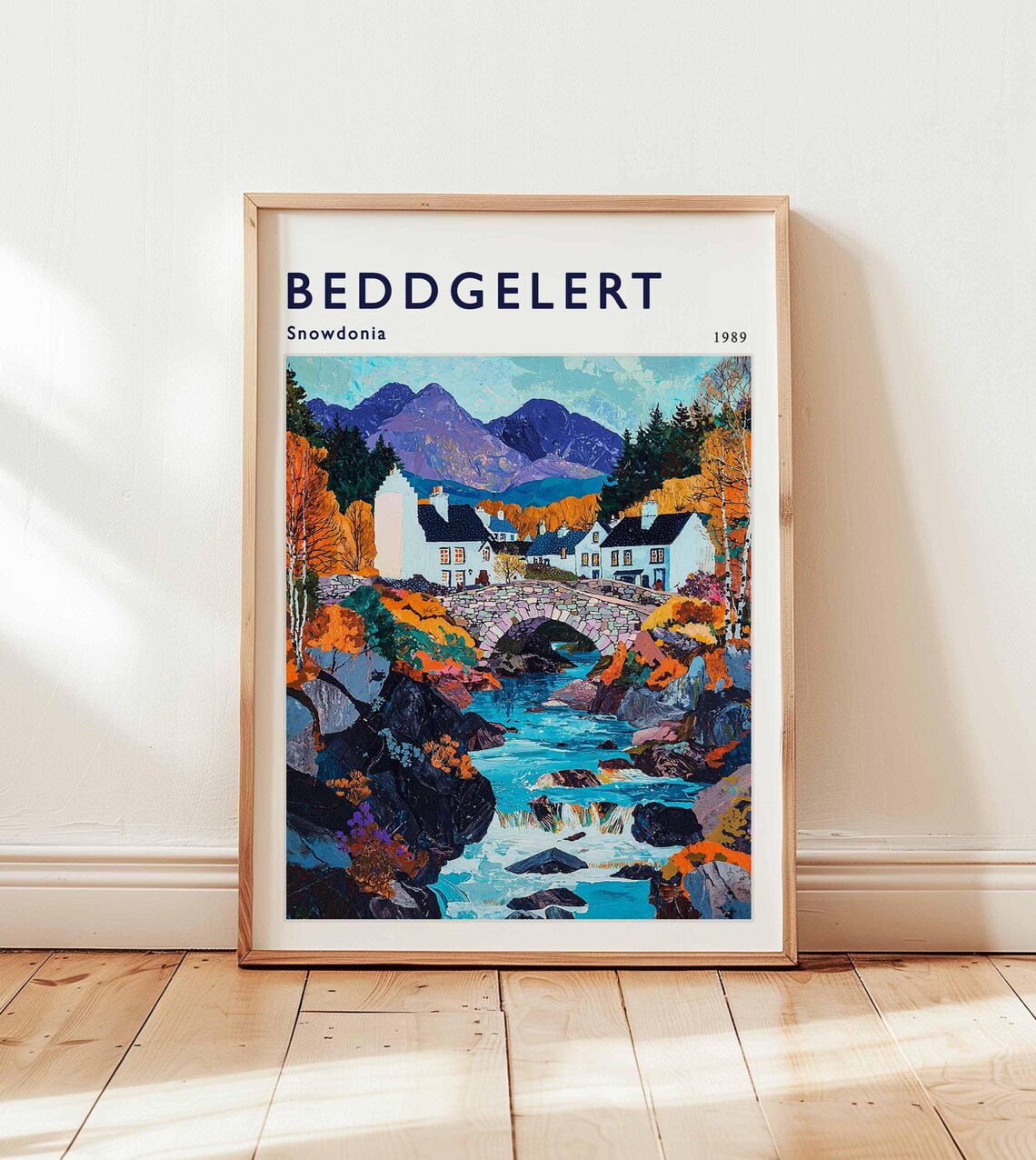 Beddgelert Snowdonia Wales Village Bridge River Autumn Painting Poster