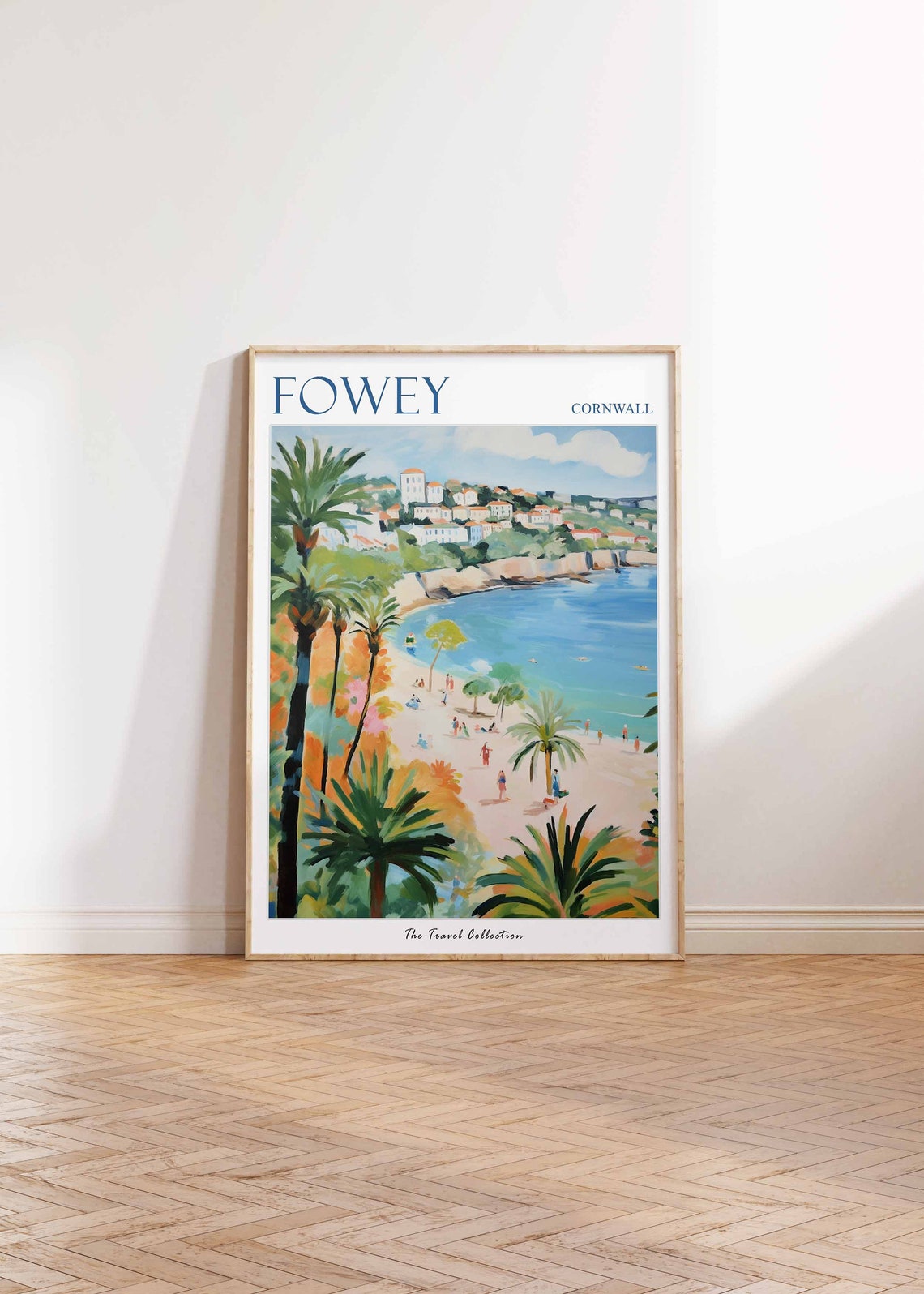 Fowey Cornwall Palm Trees Cliff Town Scene Vintage Travel Poster - Image 2