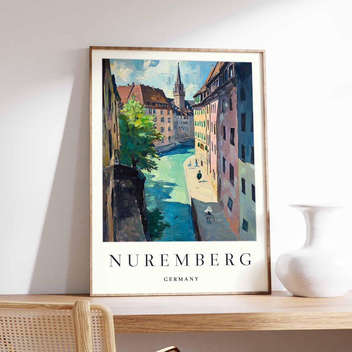Nuremberg Germany Old Town Canal Impressionist Artwork Poster