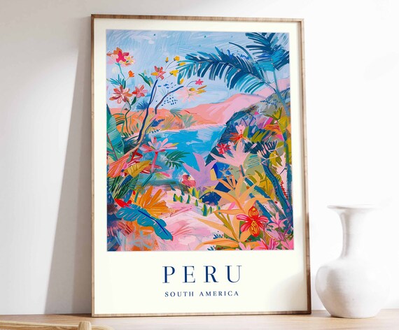 Peru Poster Travel Print South America Wall Art Tropical Decor Botanical Gift