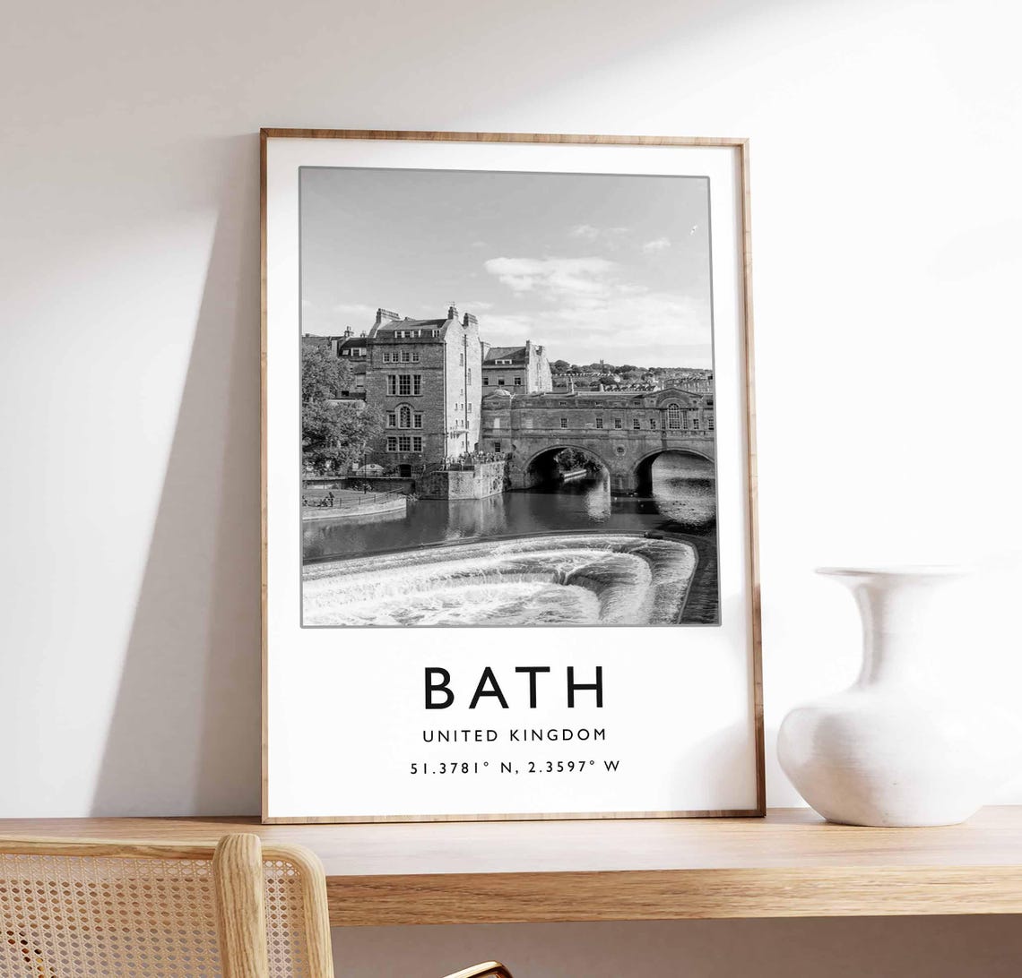 Bath United Kingdom Pulteney Bridge River Black White Photo Poster