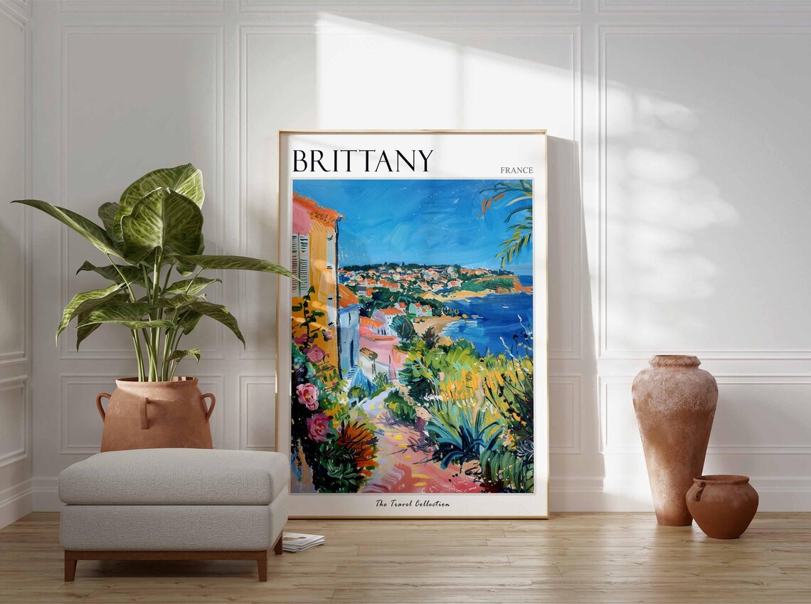 Brittany France Garden Overlook Coastal Town Headland Poster - Image 3