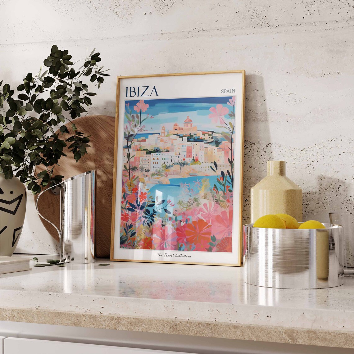 Ibiza Spain Flowering Island Town Coastline Art Travel Poster - Image 3