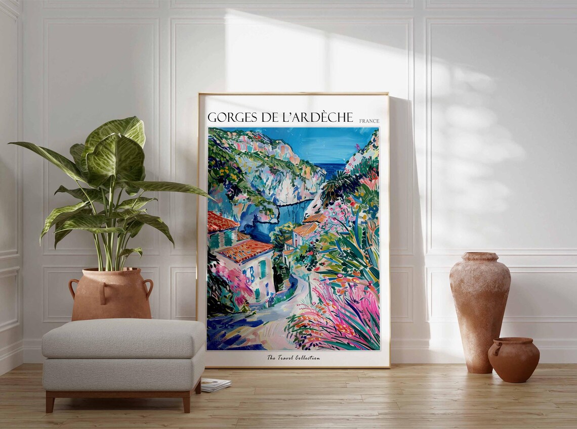 Gorges De L'Ardeche France Village Street Sea Glimpse Travel Poster - Image 3
