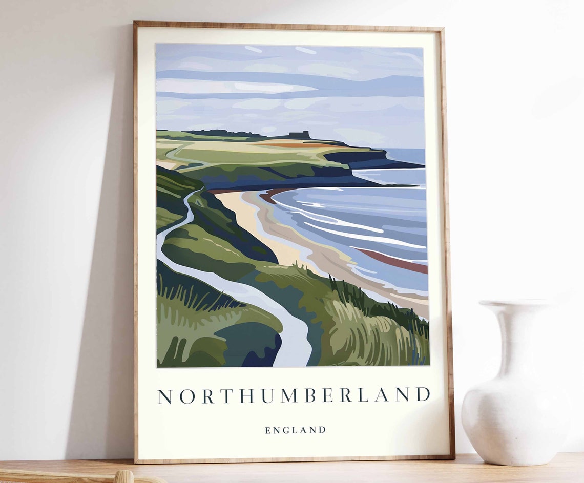 Northumberland Poster Northumberland Travel Print England Wall Art British Travel Print Sea Print Northumberland Travel Poster