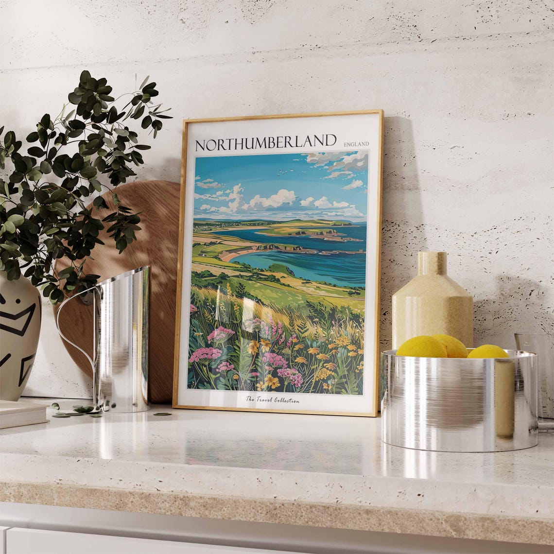 Northumberland England Golden Bay Cliffs Wildflower Meadow Poster - Image 3