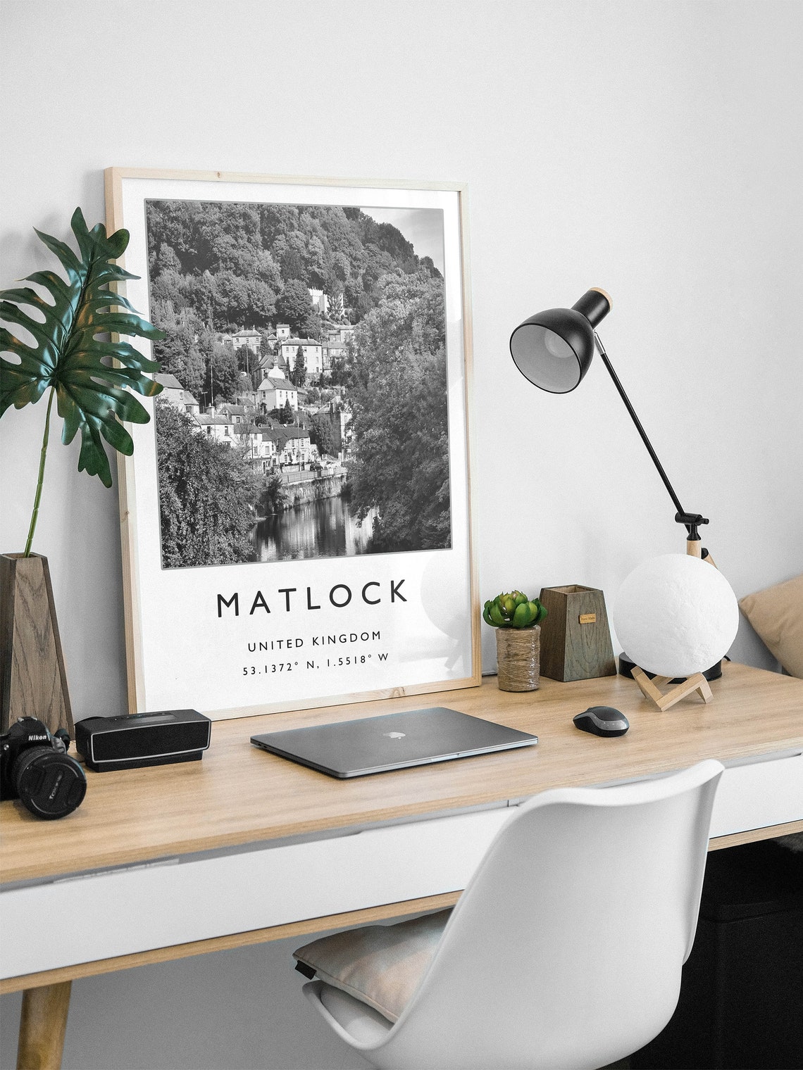 Matlock United Kingdom Black and White Riverside Town Poster - Image 2
