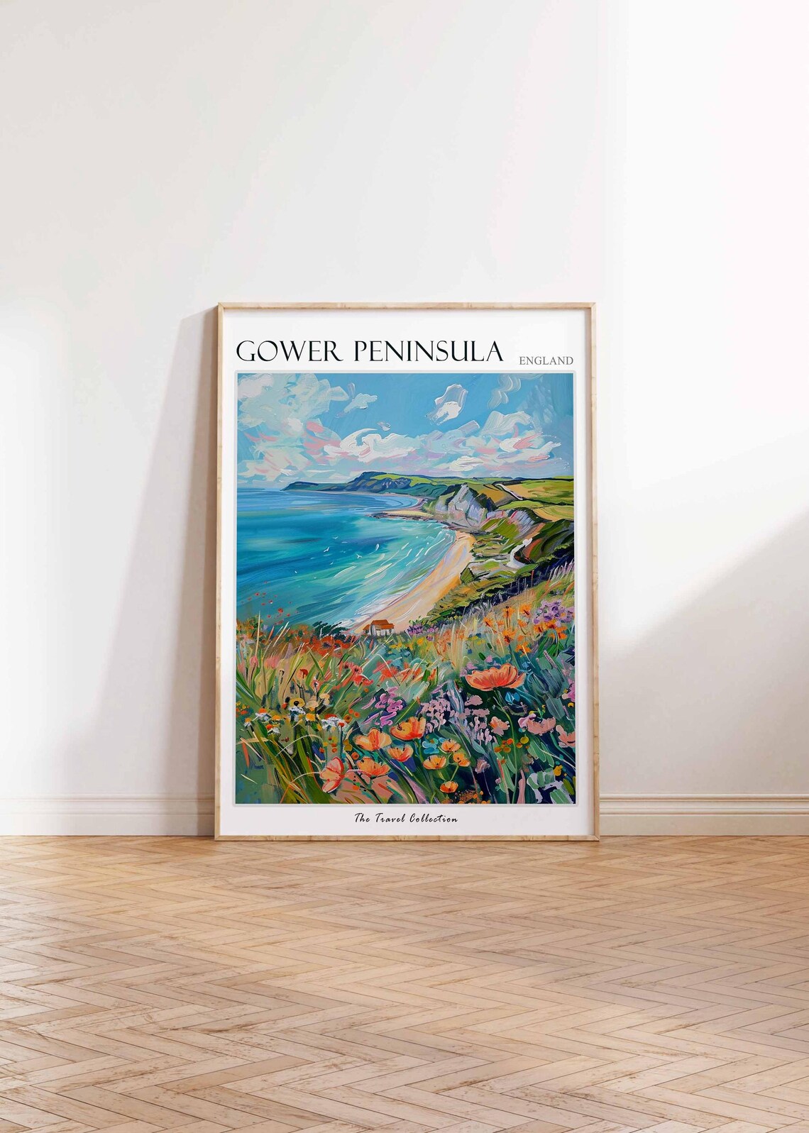 Gower Peninsula England Coastal Bay Wildflower Meadow Painting Poster - Image 2