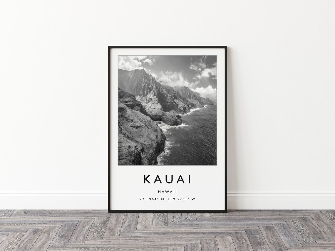Kauai Hawaii Bold Dramatic Black and White Sea Cliffs Photo Poster - Image 2