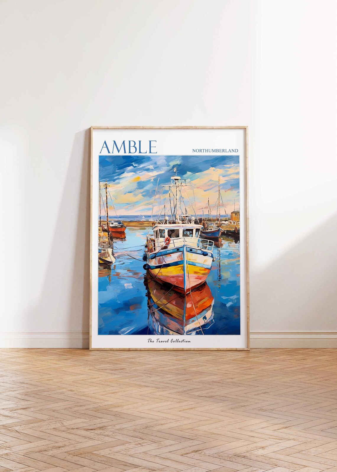Amble Northumberland Fishing Boats Harbor Painting Travel Poster - Image 3