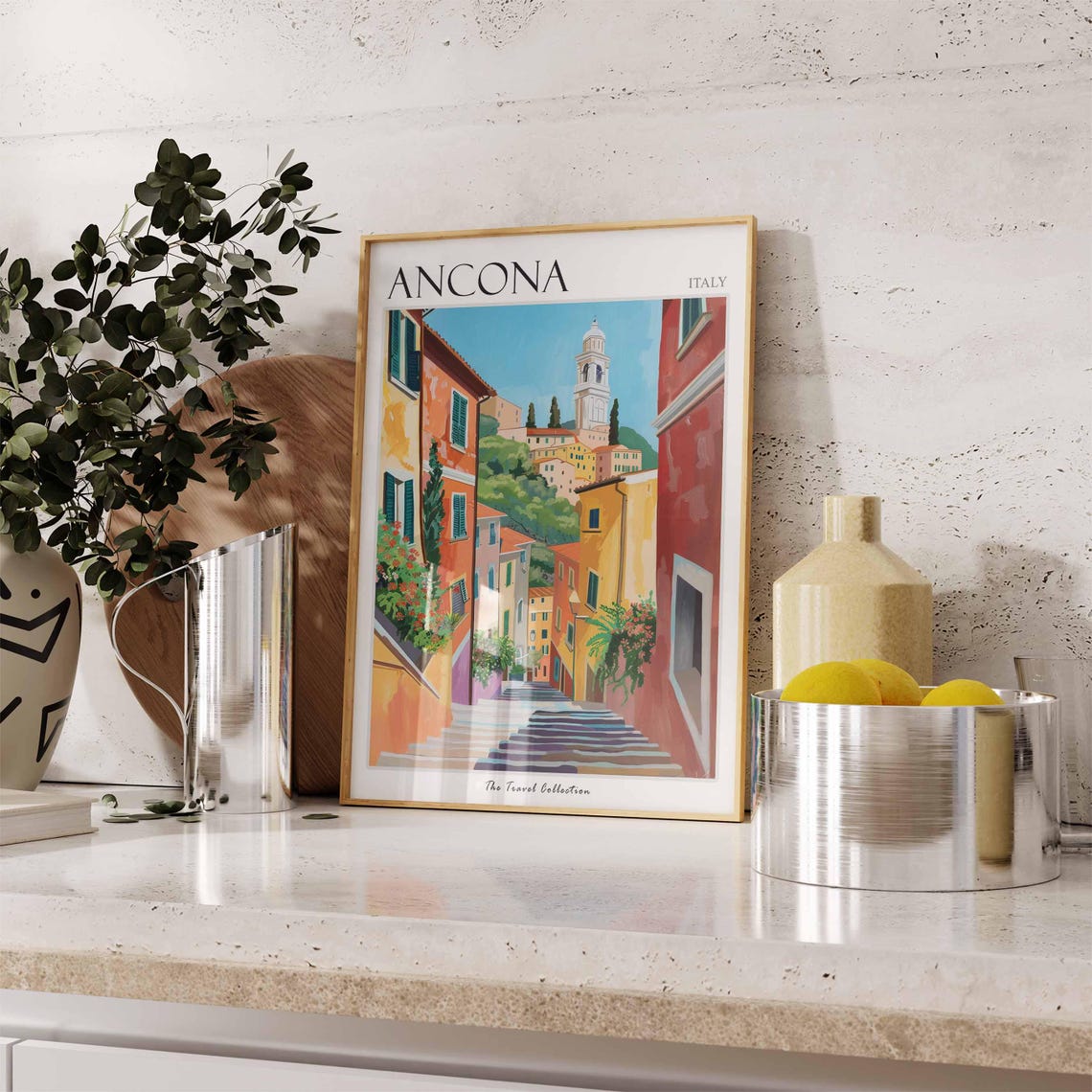 Ancona Italy Old Town Steps Colorful Street Travel Art Poster - Image 3