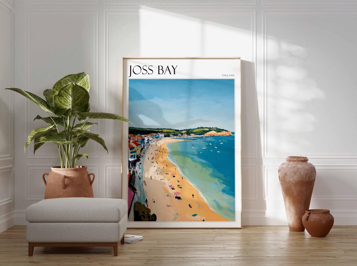 Joss Bay England Summer Aerial Bay View Crowded Beach Town Poster - Image 3