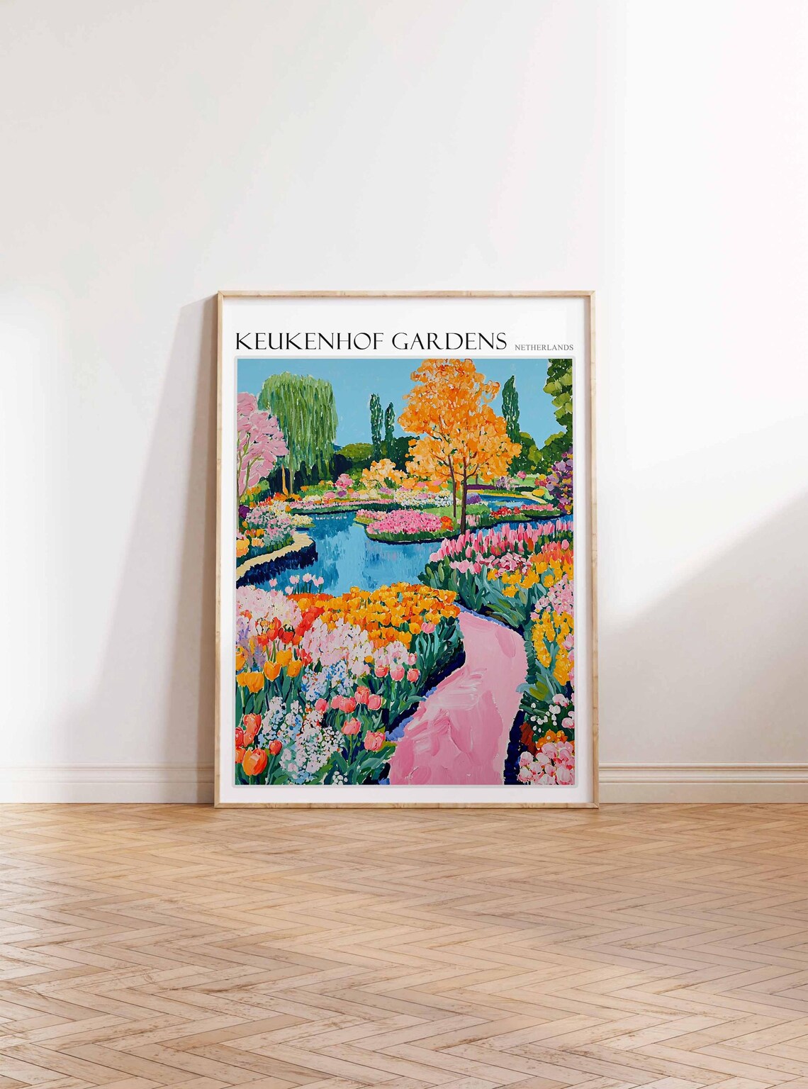 Keukenhof Gardens Netherlands Flowerbeds Pink Riverside Path Poster - Image 3