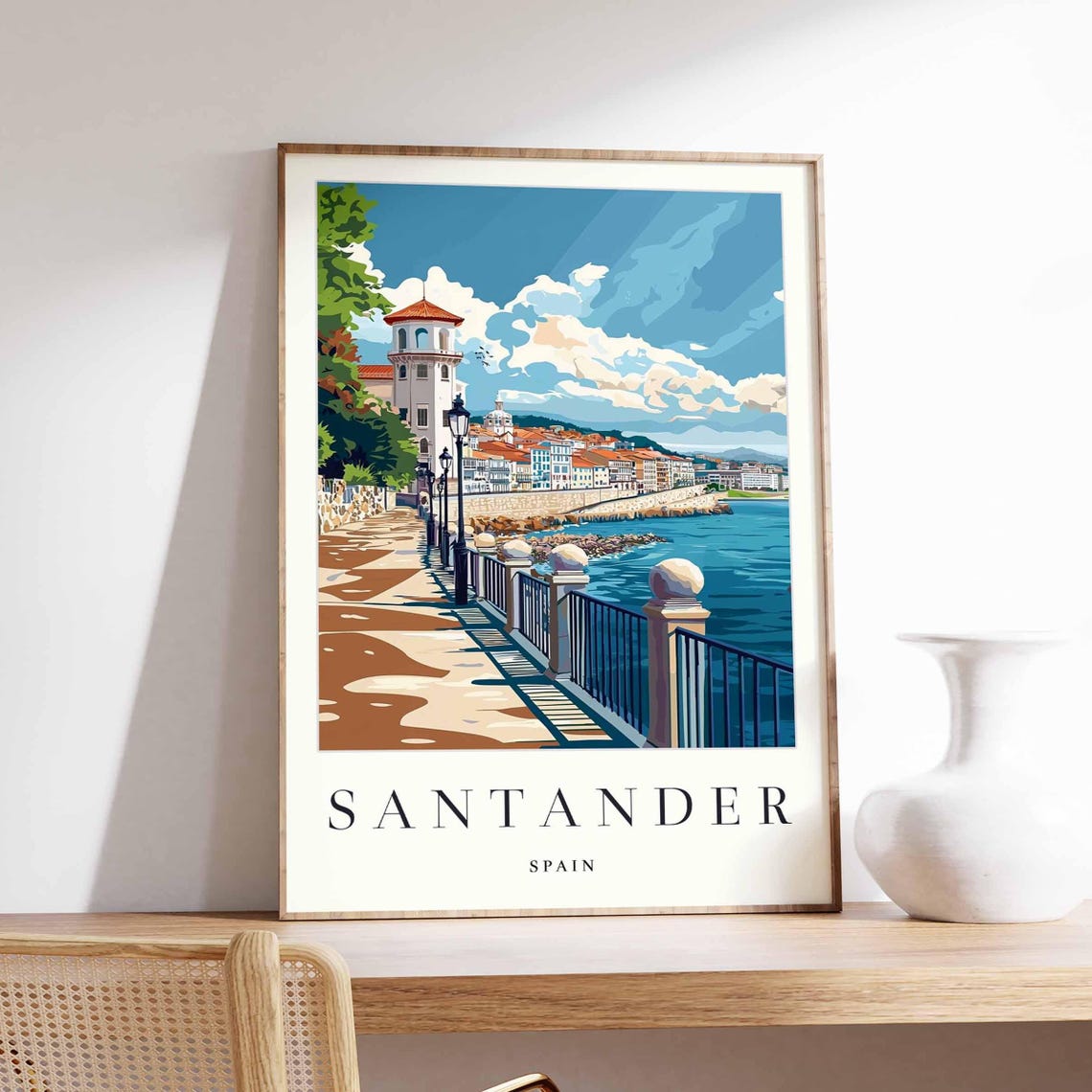 Santander Spain Seaside Promenade White Pavilion Coastal View Poster
