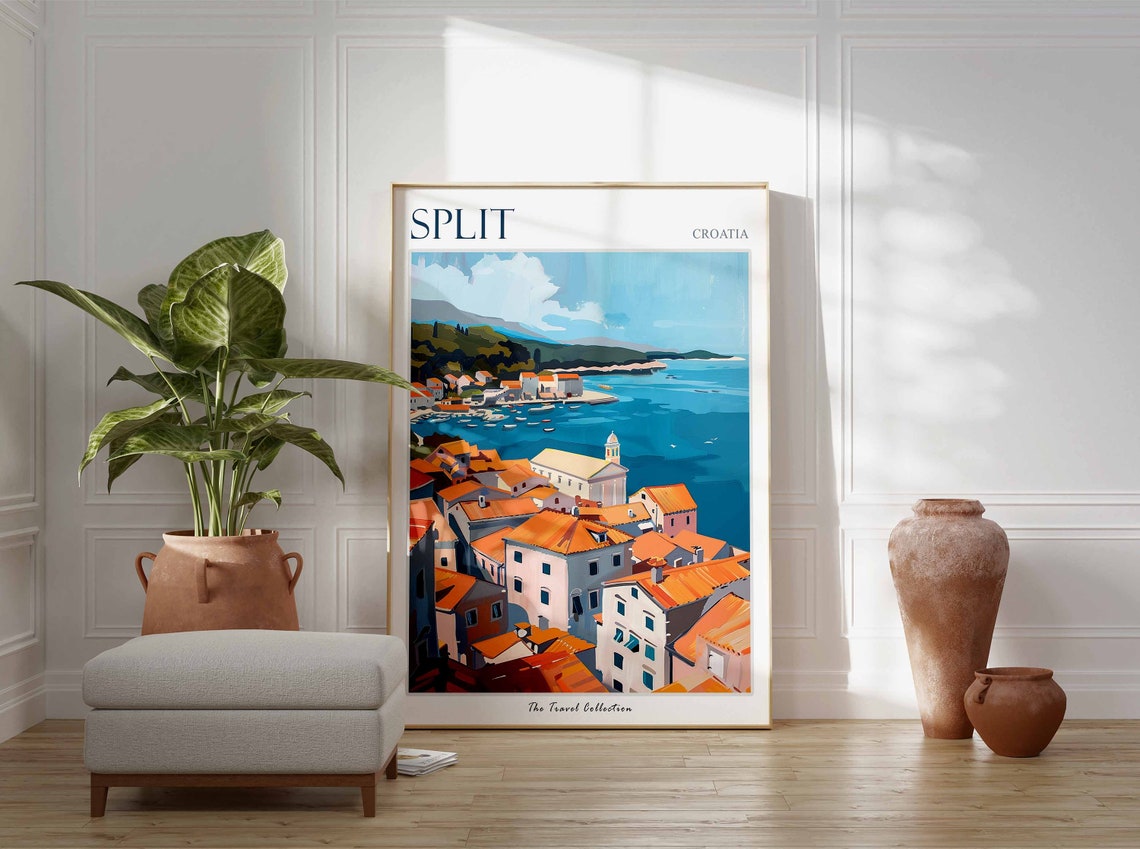 Split Croatia Rooftops Harbor Blue Sea Old Town Travel Poster - Image 3