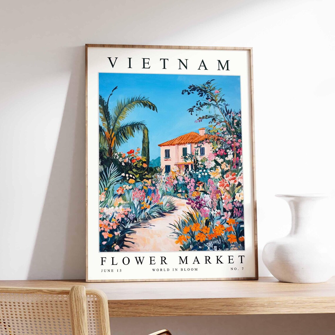 Vietnam Flower Market Palm Villa Garden Path Bloom Art Poster