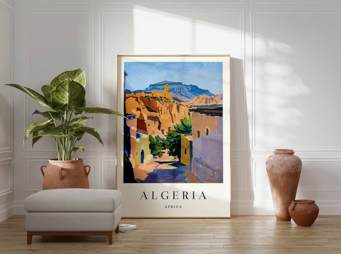 Algeria Africa Desert Cliffs Mosque Illustrated Travel Poster - Image 3