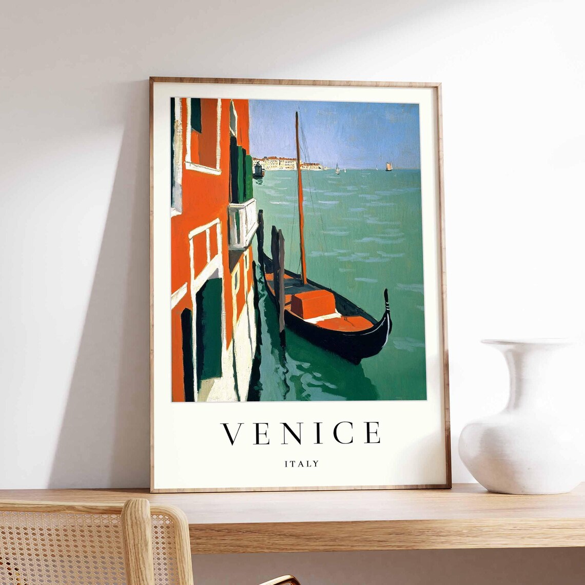 Venice Italy Gondola Canal Red Buildings Lagoon View Scene Poster