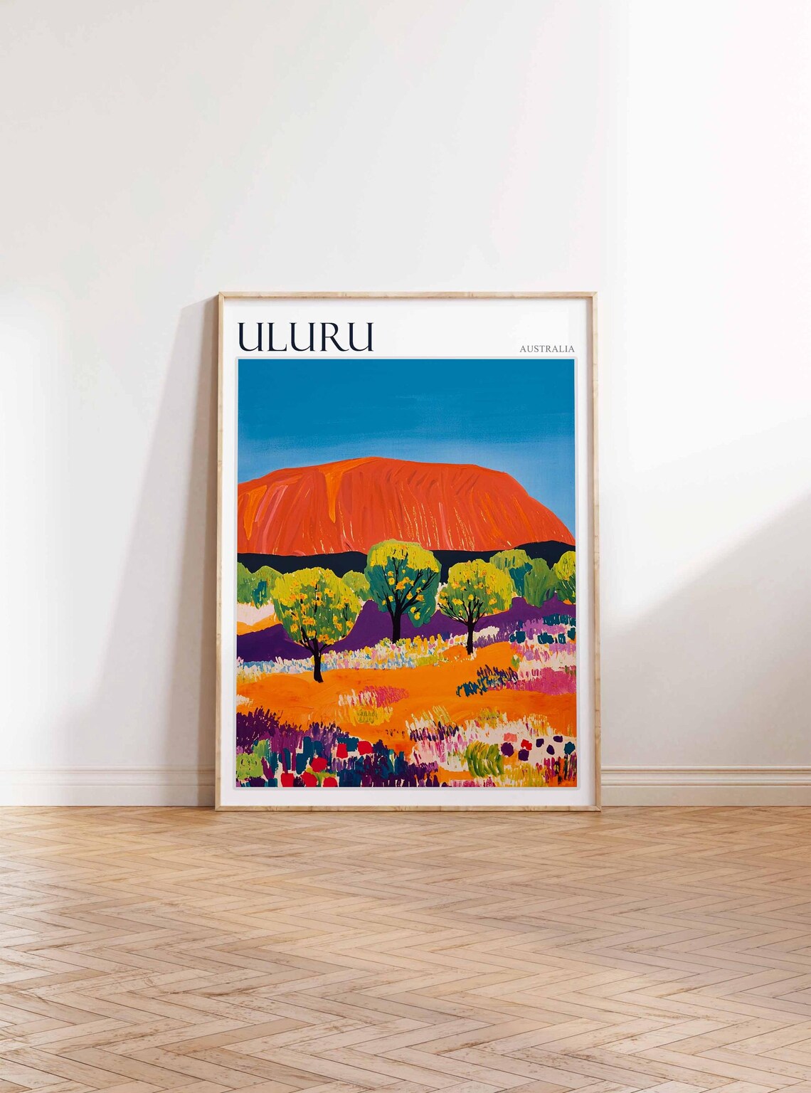 Uluru Australia Red Rock Wildflower Meadow Fauvist Color Art Poster - Image 2